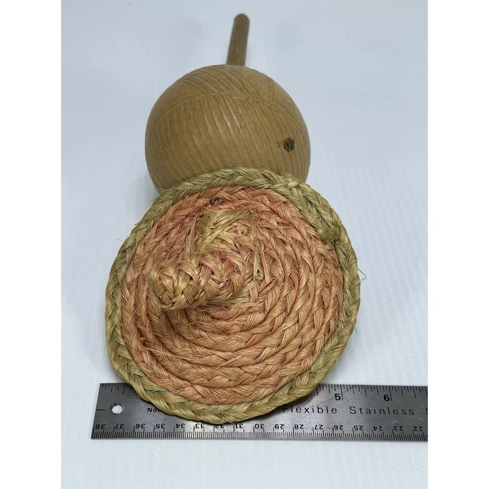 Vintage Souvenir Pair Rustic Haiti Maracas w/ Straw Man with Hat 12